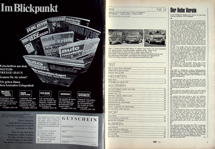 Inhaltsverzeichnis MOT 14/1970