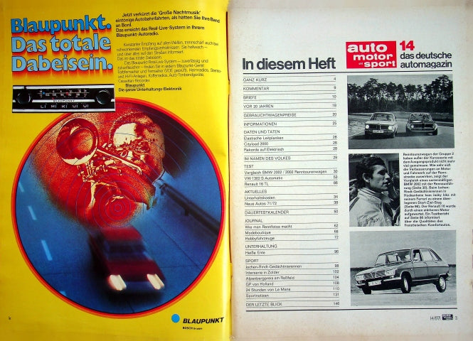 Inhaltsverzeichnis Auto Motor und Sport 14/1971