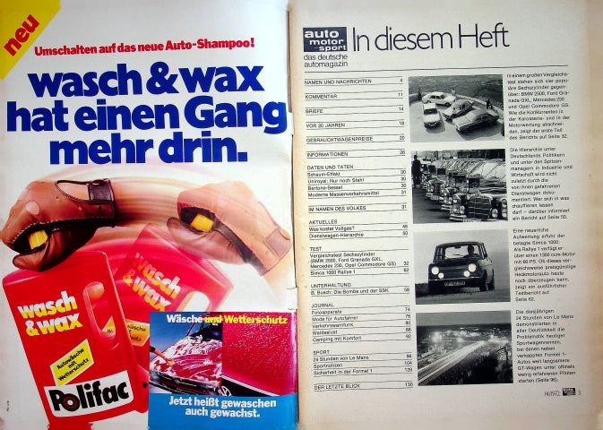 Inhaltsverzeichnis Auto Motor und Sport 14/1972