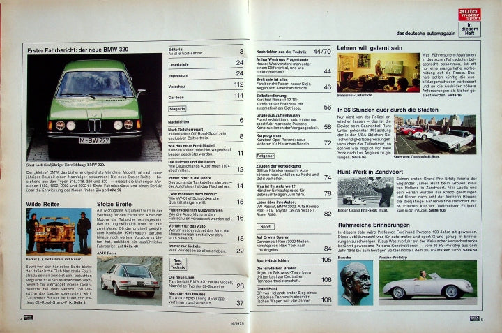 Inhaltsverzeichnis Auto Motor und Sport 14/1975