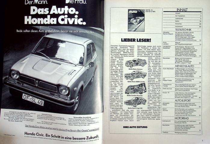 Inhaltsverzeichnis Autozeitung 14/1975