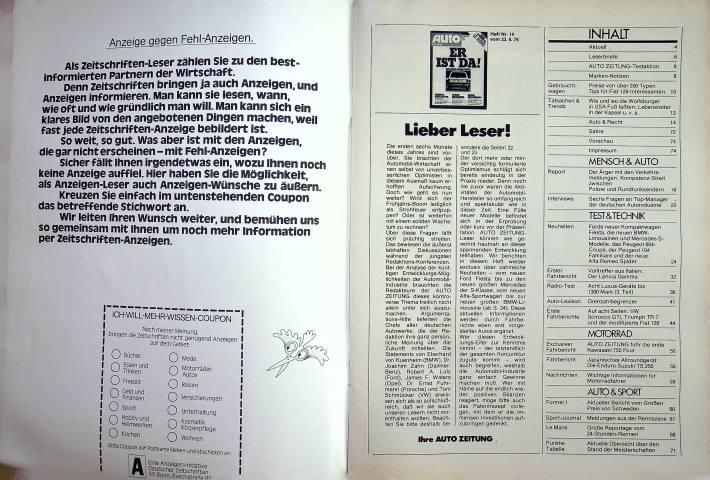 Inhaltsverzeichnis Autozeitung 14/1976