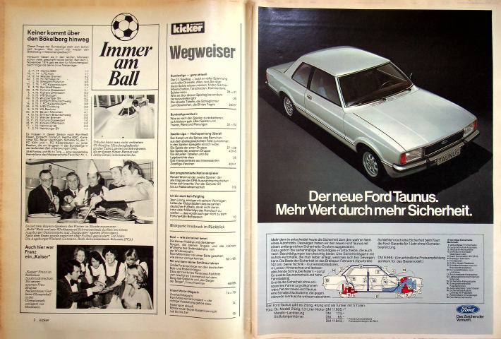 Inhaltsverzeichnis Kicker 14/1976