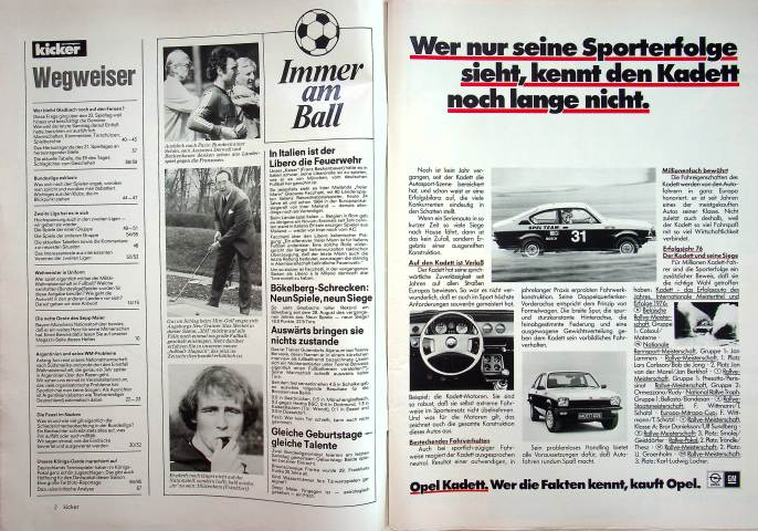 Inhaltsverzeichnis Kicker 14/1977