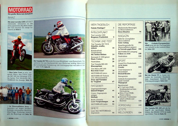 Inhaltsverzeichnis Motorrad 14/1978