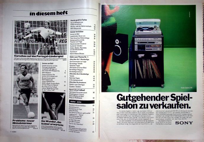 Inhaltsverzeichnis Kicker 14/1982