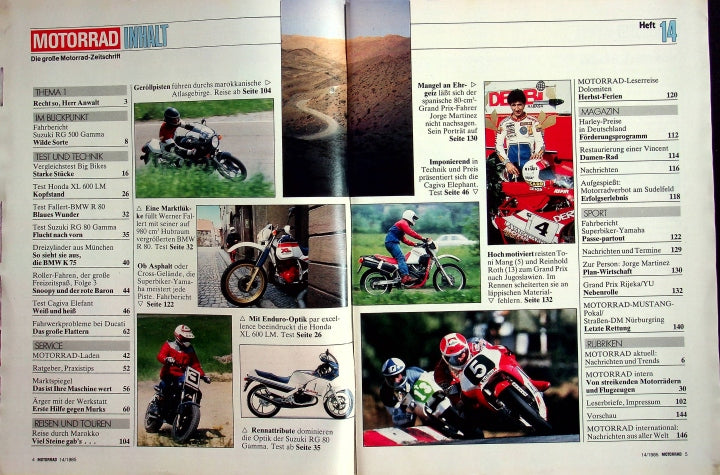 Inhaltsverzeichnis Motorrad 14/1985