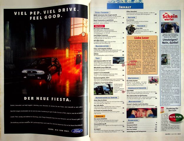 Inhaltsverzeichnis Auto Bild 14/1996