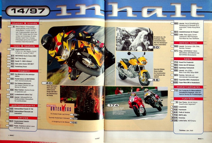 Inhaltsverzeichnis Motorrad 14/1997