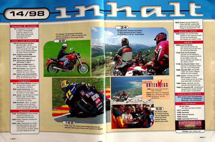 Inhaltsverzeichnis Motorrad 14/1998