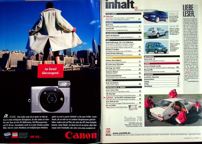 Inhaltsverzeichnis Auto Bild 14/1999