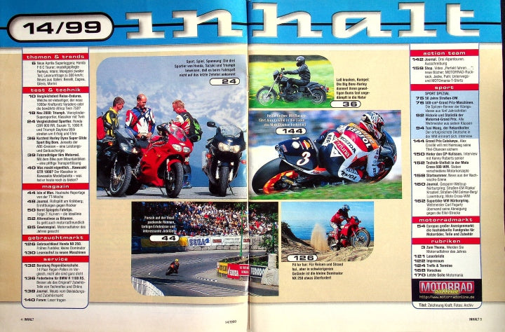Inhaltsverzeichnis Motorrad 14/1999