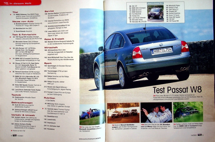 Inhaltsverzeichnis Auto Motor und Sport 14/2001