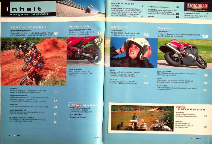 Inhaltsverzeichnis Motorrad 14/2001