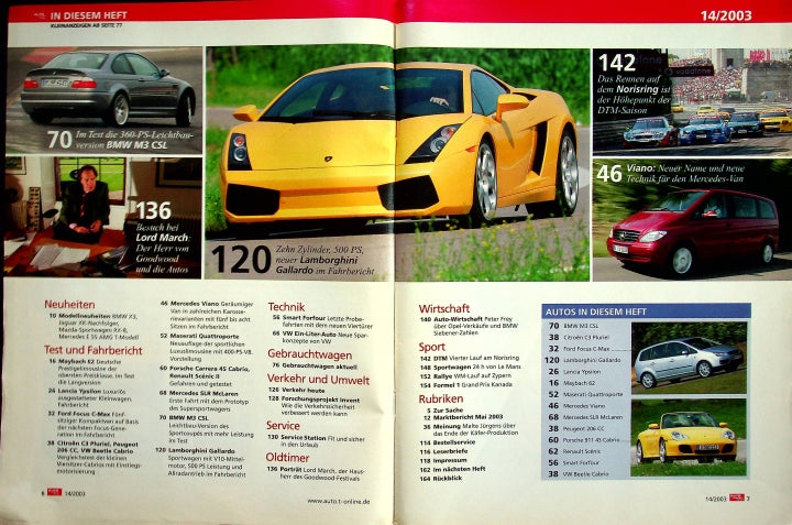Inhaltsverzeichnis Auto Motor und Sport 14/2003