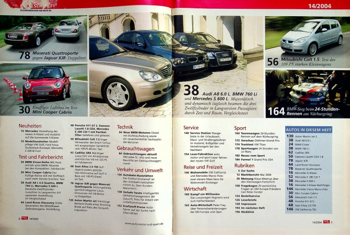 Inhaltsverzeichnis Auto Motor und Sport 14/2004