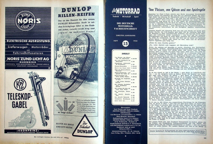 Inhaltsverzeichnis Motorrad 15/1950