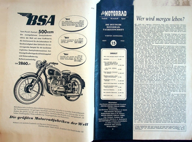Inhaltsverzeichnis Motorrad 15/1952