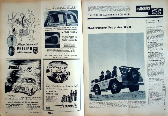 Inhaltsverzeichnis Auto Motor und Sport 15/1953