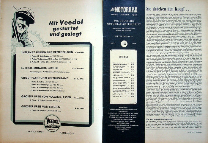 Inhaltsverzeichnis Motorrad 15/1956