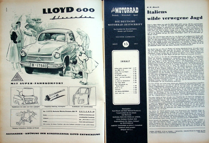 Inhaltsverzeichnis Motorrad 15/1957