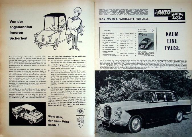 Inhaltsverzeichnis Auto Motor und Sport 15/1959