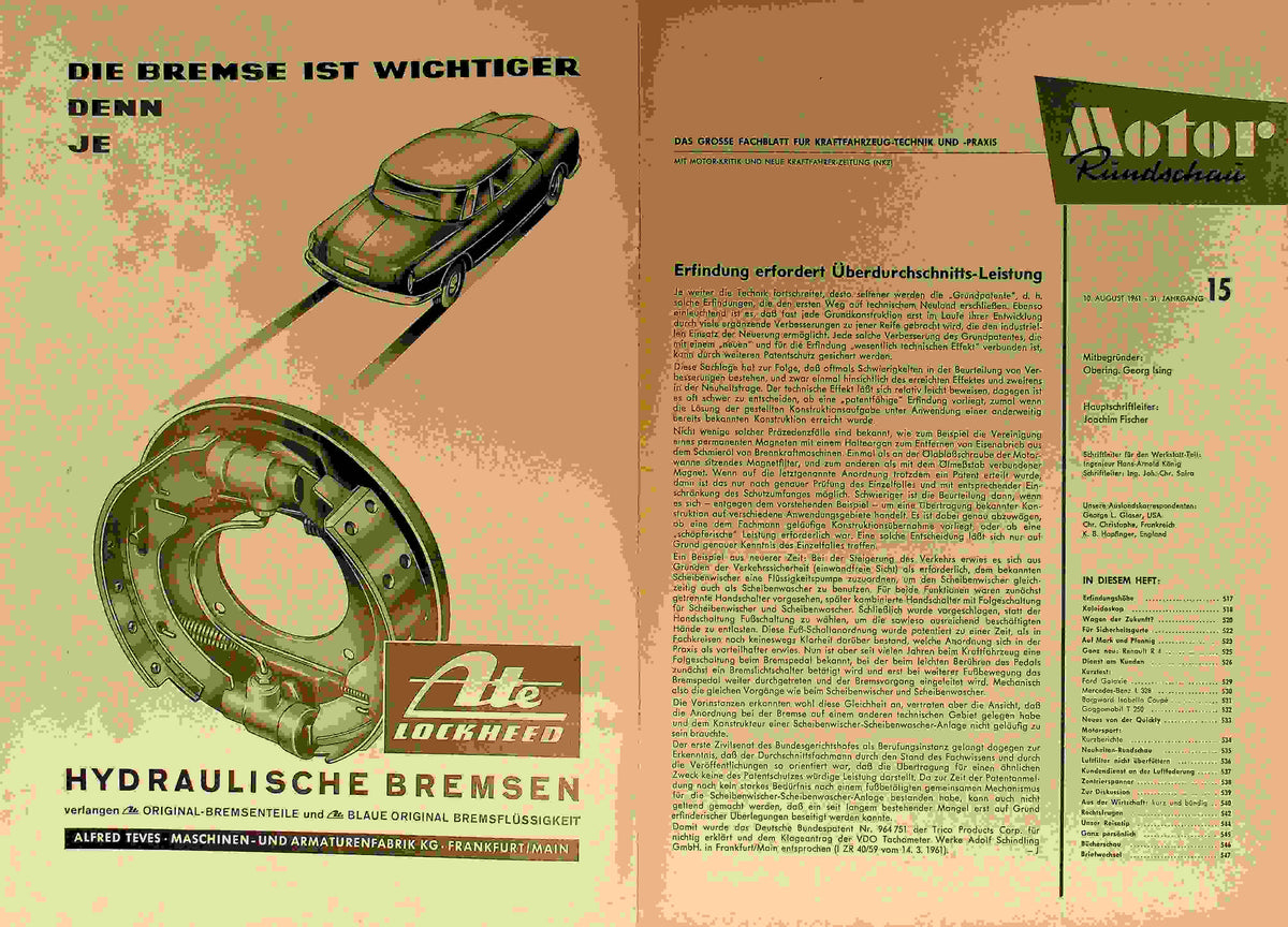 Inhaltsverzeichnis Motor Rundschau 15/1961