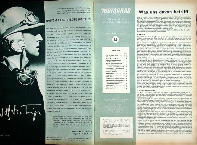 Inhaltsverzeichnis Motorrad 15/1962