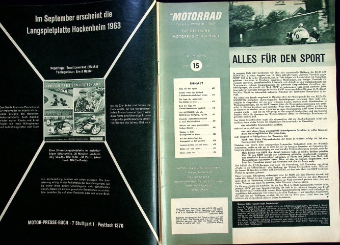 Inhaltsverzeichnis Motorrad 15/1963