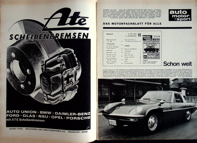 Inhaltsverzeichnis Auto Motor und Sport 15/1964