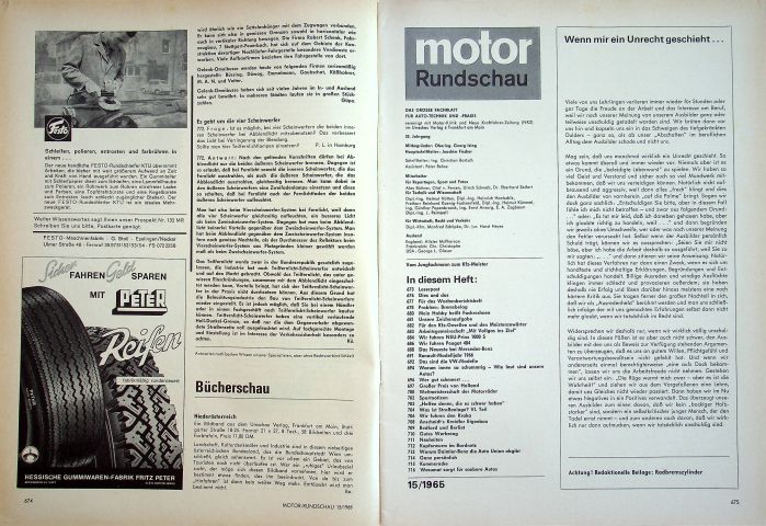 Inhaltsverzeichnis Motor Rundschau 15/1965