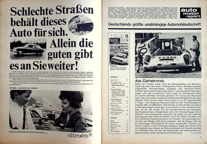 Inhaltsverzeichnis Auto Motor und Sport 15/1966