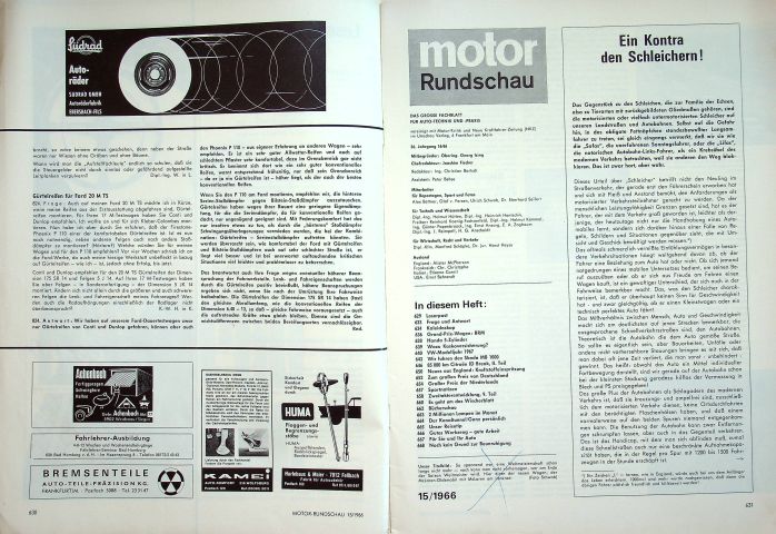 Inhaltsverzeichnis Motor Rundschau 15/1966