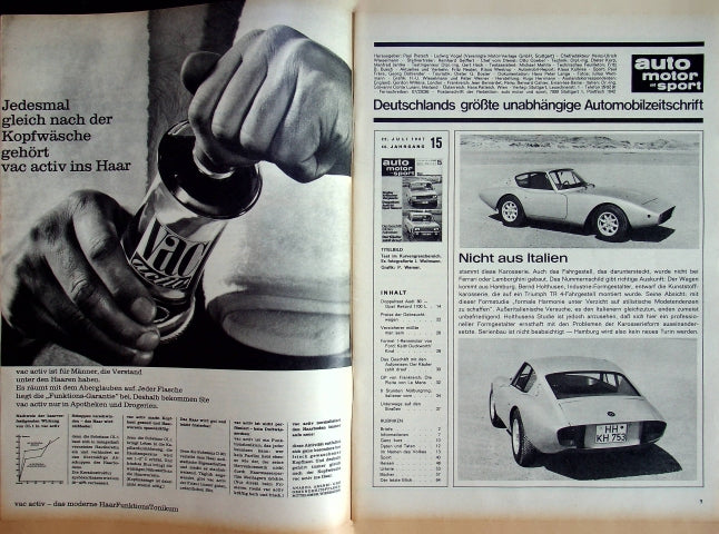 Inhaltsverzeichnis Auto Motor und Sport 15/1967