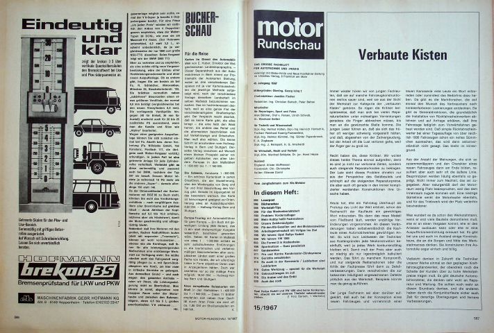 Inhaltsverzeichnis Motor Rundschau 15/1967