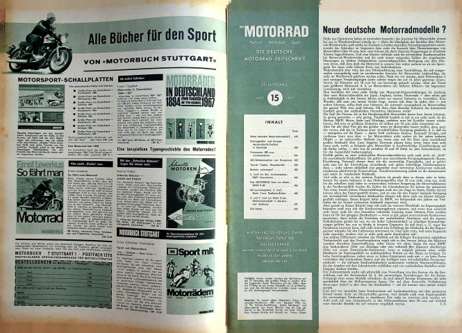 Inhaltsverzeichnis Motorrad 15/1967