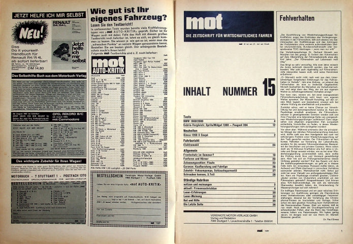Inhaltsverzeichnis MOT 15/1967
