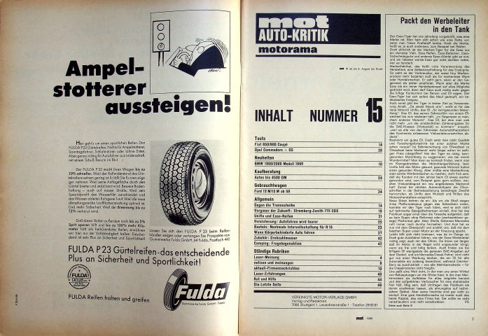 Inhaltsverzeichnis MOT 15/1968