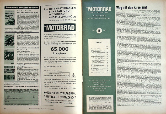 Inhaltsverzeichnis Motorrad 15/1968