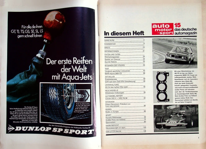 Inhaltsverzeichnis Auto Motor und Sport 15/1970