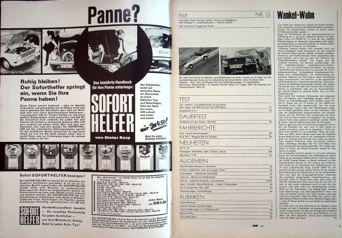 Inhaltsverzeichnis Motor Rundschau 15/1970