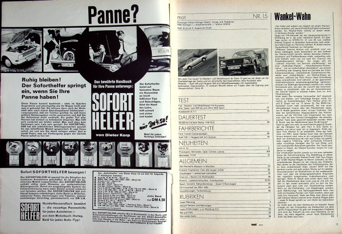 Inhaltsverzeichnis MOT 15/1970