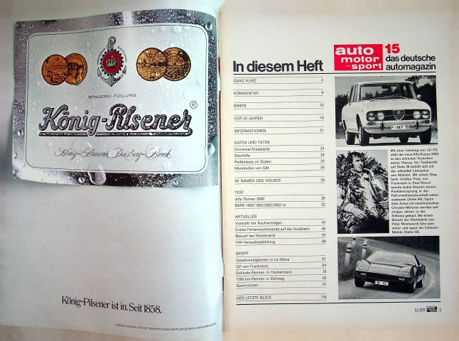 Inhaltsverzeichnis Auto Motor und Sport 15/1971