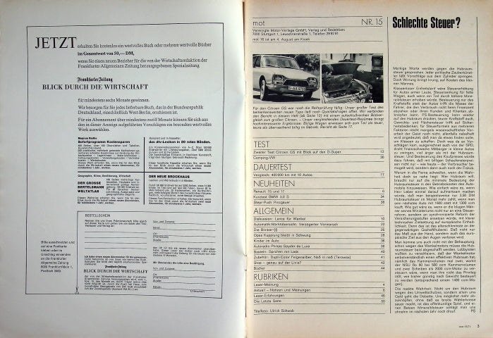 Inhaltsverzeichnis MOT 15/1971