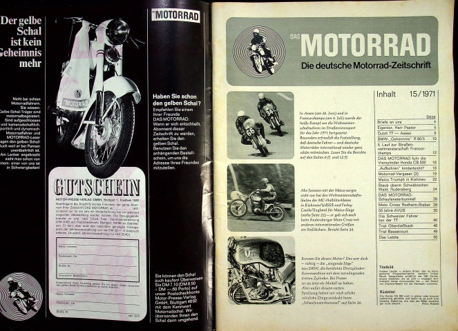 Inhaltsverzeichnis Motorrad 15/1971