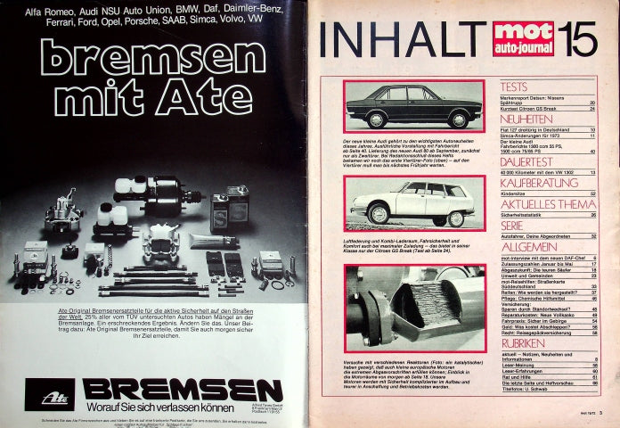 Inhaltsverzeichnis MOT 15/1972