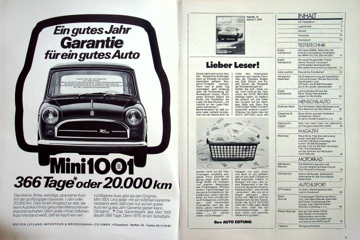 Inhaltsverzeichnis Autozeitung 15/1975