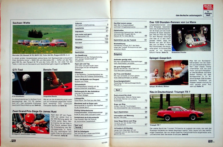 Inhaltsverzeichnis Auto Motor und Sport 15/1976