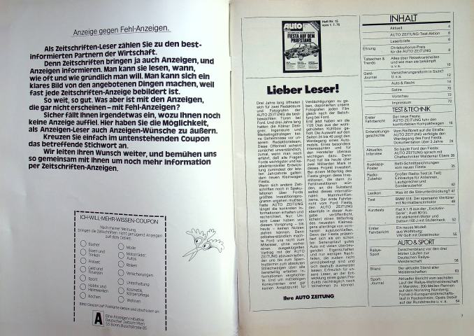 Inhaltsverzeichnis Autozeitung 15/1976