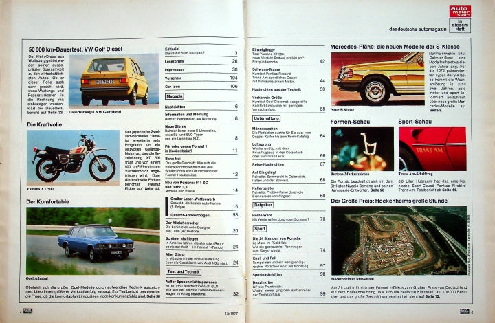 Inhaltsverzeichnis Auto Motor und Sport 15/1977